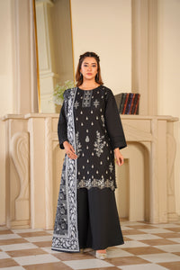 Ayleen Vol#1 All Black 3pc Premium Lawn Dyed Front Full Embroidered, Premium Lawn Dyed Back Sleeve & Lawn Voil Digital Print Dupatta- Aabroo