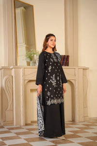 Ayleen Vol#1 All Black 3pc Premium Lawn Dyed Front Full Embroidered, Premium Lawn Dyed Back Sleeve & Lawn Voil Digital Print Dupatta- Aabroo