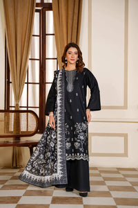 Ayleen Vol#1 All Black 3pc Premium Lawn Dyed Front Full Embroidered, Premium Lawn Dyed Back Sleeve & Lawn Voil Digital Print Dupatta- Azmire