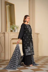Ayleen Vol#1 All Black 3pc Premium Lawn Dyed Front Full Embroidered, Premium Lawn Dyed Back Sleeve & Lawn Voil Digital Print Dupatta- Manzil