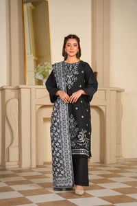 Ayleen Vol#1 All Black 3pc Premium Lawn Dyed Front Full Embroidered, Premium Lawn Dyed Back Sleeve & Lawn Voil Digital Print Dupatta- Manzil