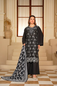 Ayleen Vol#1 All Black 3pc Premium Lawn Dyed Front Full Embroidered, Premium Lawn Dyed Back Sleeve & Lawn Voil Digital Print Dupatta- Zariyah