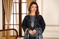Ayleen Vol1 All Black 3pc Premium Lawn Dyed Front Full Embroidered, Premium Lawn Dyed Back Sleeve & Lawn Voil Digital Print Dupatta- Azmire - Ayleen Clothing