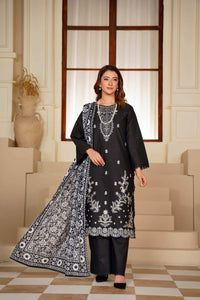 Ayleen Vol1 All Black 3pc Premium Lawn Dyed Front Full Embroidered, Premium Lawn Dyed Back Sleeve & Lawn Voil Digital Print Dupatta- Saaya - Ayleen Clothing