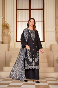 Ayleen Vol1 All Black 3pc Premium Lawn Dyed Front Full Embroidered, Premium Lawn Dyed Back Sleeve & Lawn Voil Digital Print Dupatta- Saaya - Ayleen Clothing