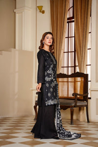 Ayleen Vol1 All Black 3pc Premium Lawn Dyed Front Full Embroidered, Premium Lawn Dyed Back Sleeve & Lawn Voil Digital Print Dupatta- Siyara - Ayleen Clothing
