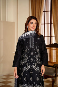 Ayleen Vol1 All Black 3pc Premium Lawn Dyed Front Full Embroidered, Premium Lawn Dyed Back Sleeve & Lawn Voil Digital Print Dupatta- Siyara - Ayleen Clothing