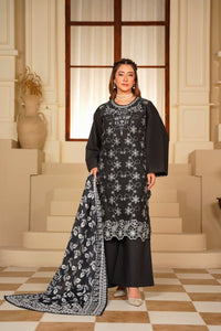 Ayleen Vol1 All Black 3pc Premium Lawn Dyed Front Full Embroidered, Premium Lawn Dyed Back Sleeve & Lawn Voil Digital Print Dupatta- Zariyah - Ayleen Clothing