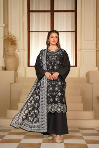 Ayleen Vol1 All Black 3pc Premium Lawn Dyed Front Full Embroidered, Premium Lawn Dyed Back Sleeve & Lawn Voil Digital Print Dupatta- Zariyah - Ayleen Clothing