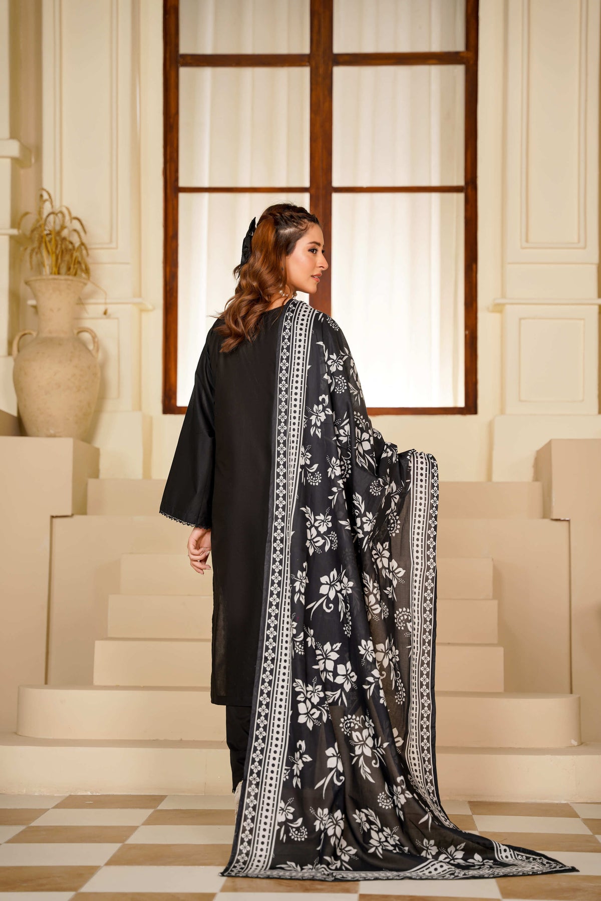 Ayleen Vol#1 All Black 3pc Premium Lawn Dyed Front Full Embroidered, Premium Lawn Dyed Back Sleeve & Lawn Voil Digital Print Dupatta- Zehnoor