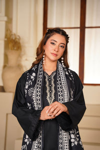 Ayleen Vol#1 All Black 3pc Premium Lawn Dyed Front Full Embroidered, Premium Lawn Dyed Back Sleeve & Lawn Voil Digital Print Dupatta- Zehnoor
